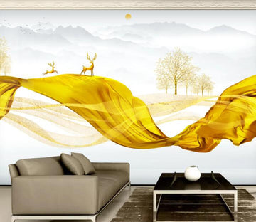 3D Golden Deer WC2498 Wall Murals
