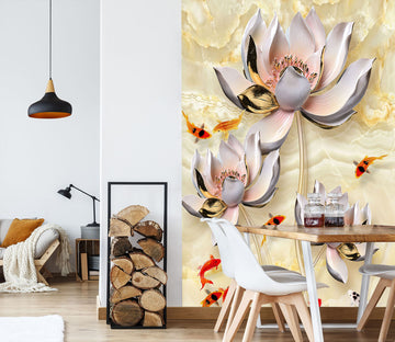 3D Swimming Fish Lotus 1865 Wall Murals