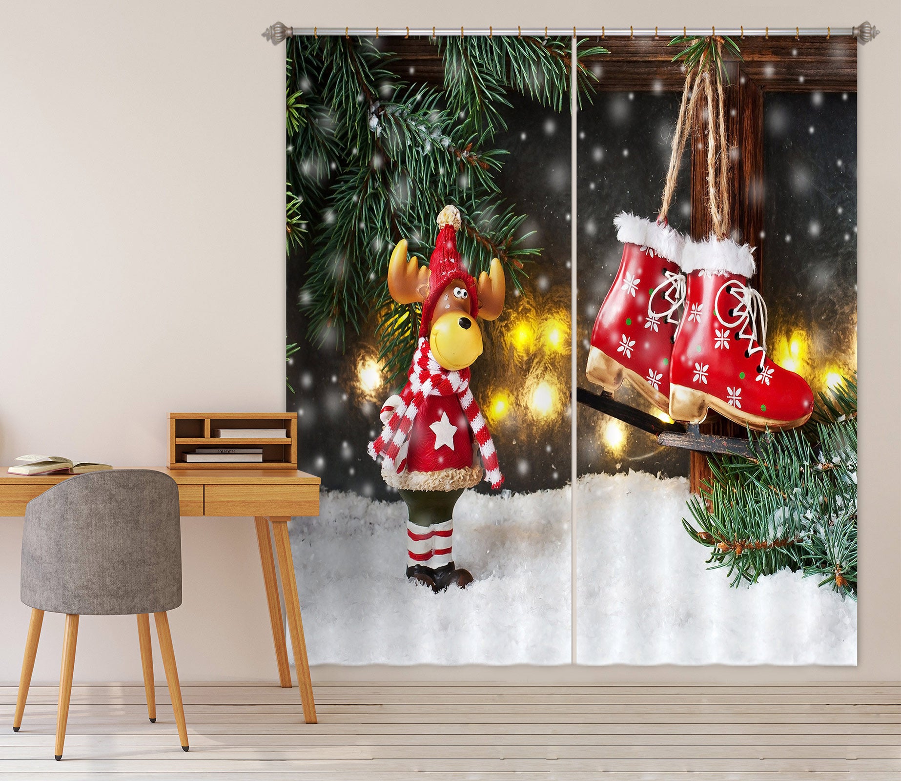3D Snowshoe Deer 53152 Christmas Curtains Drapes Xmas