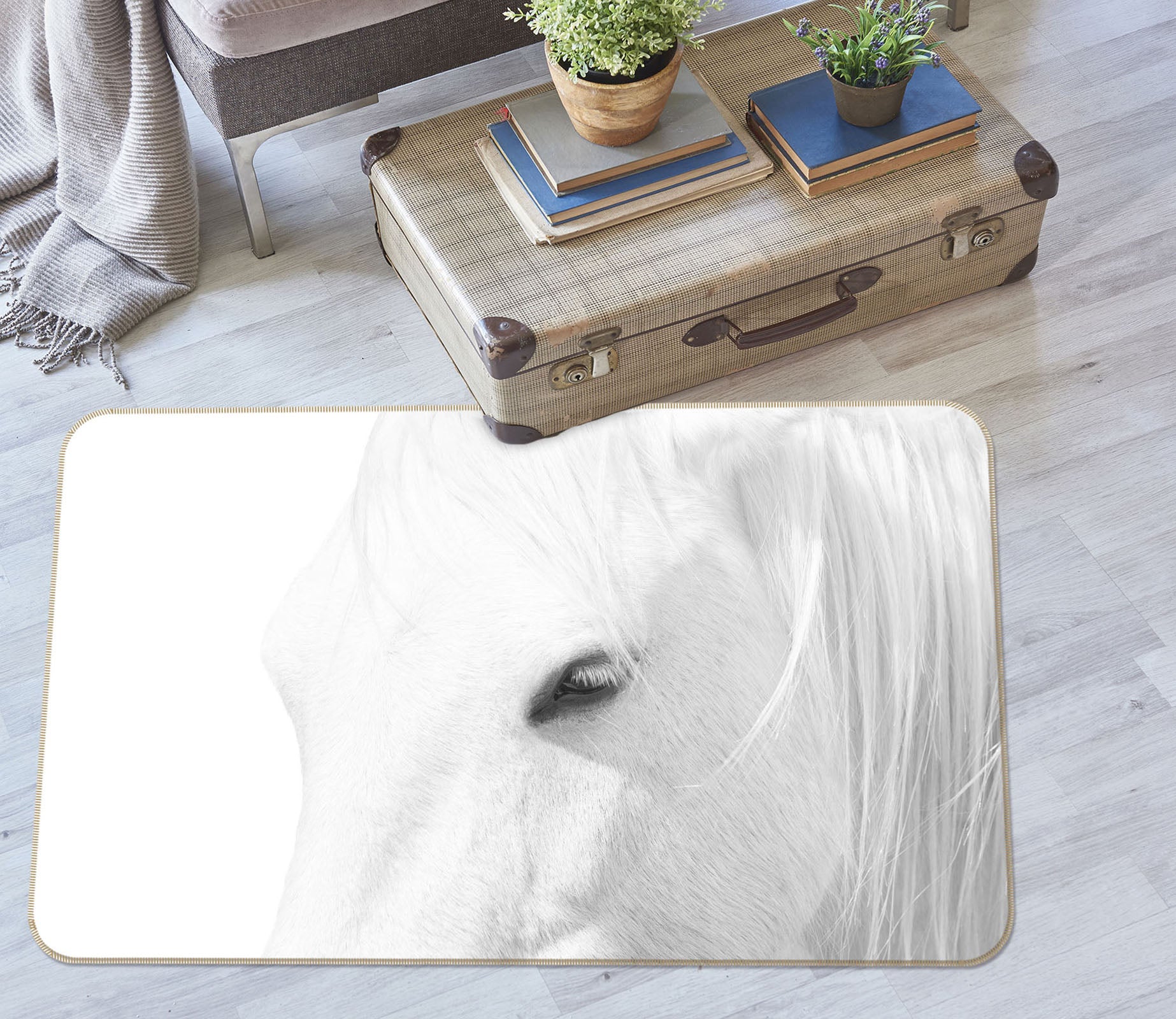 3D White Horse 1173 Marco Carmassi Rug Non Slip Rug Mat