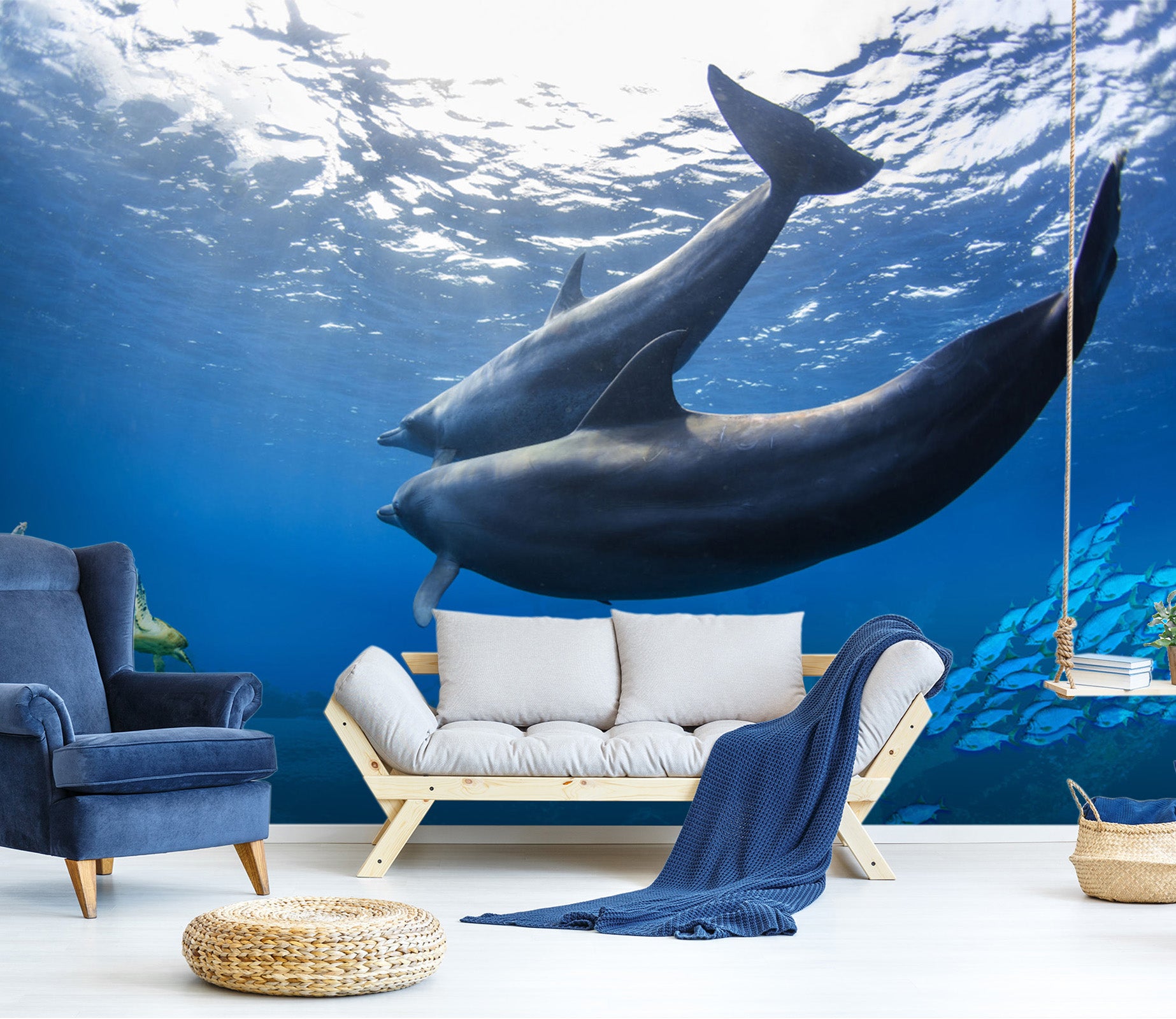 3D Undersea Dolphin 1431 Wall Murals