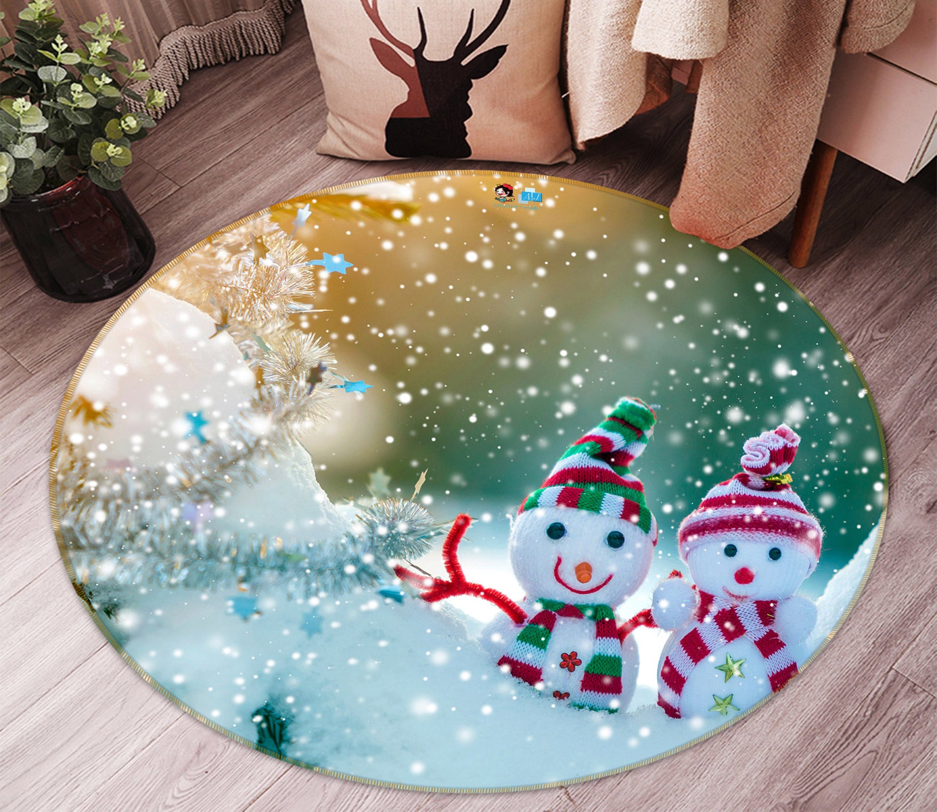 3D Snowman Doll 55236 Christmas Round Non Slip Rug Mat Xmas