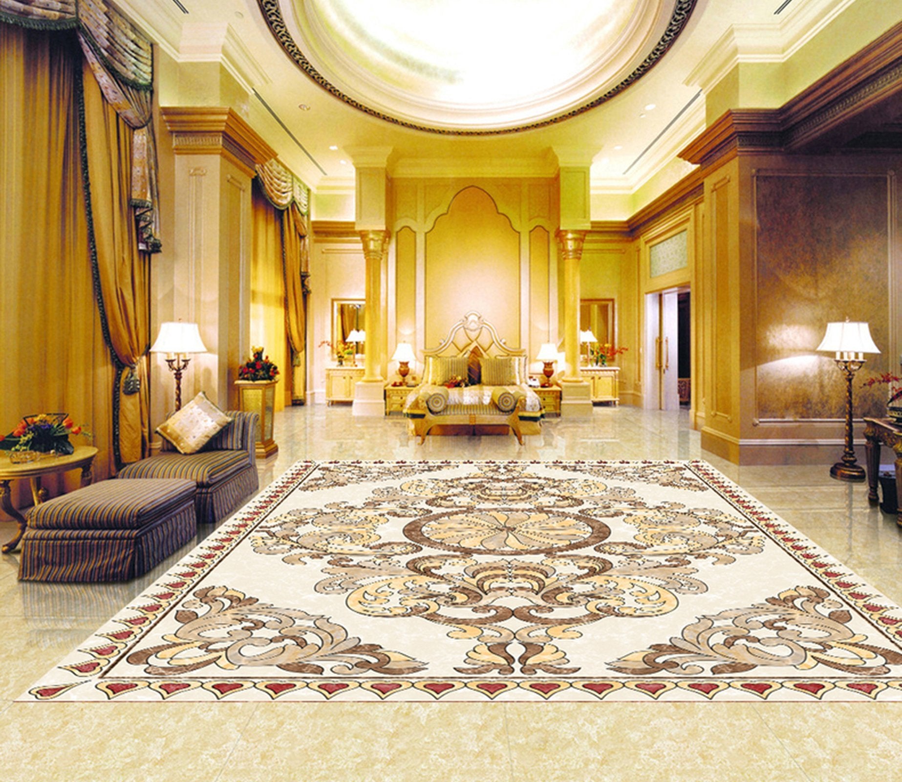 3D Gold Pattern WG567 Floor Mural Wallpaper AJ Wallpaper 2 