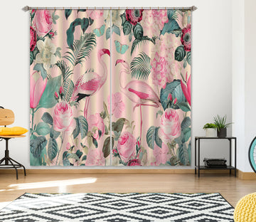 3D Flamingo Forest 055 Andrea haase Curtain Curtains Drapes