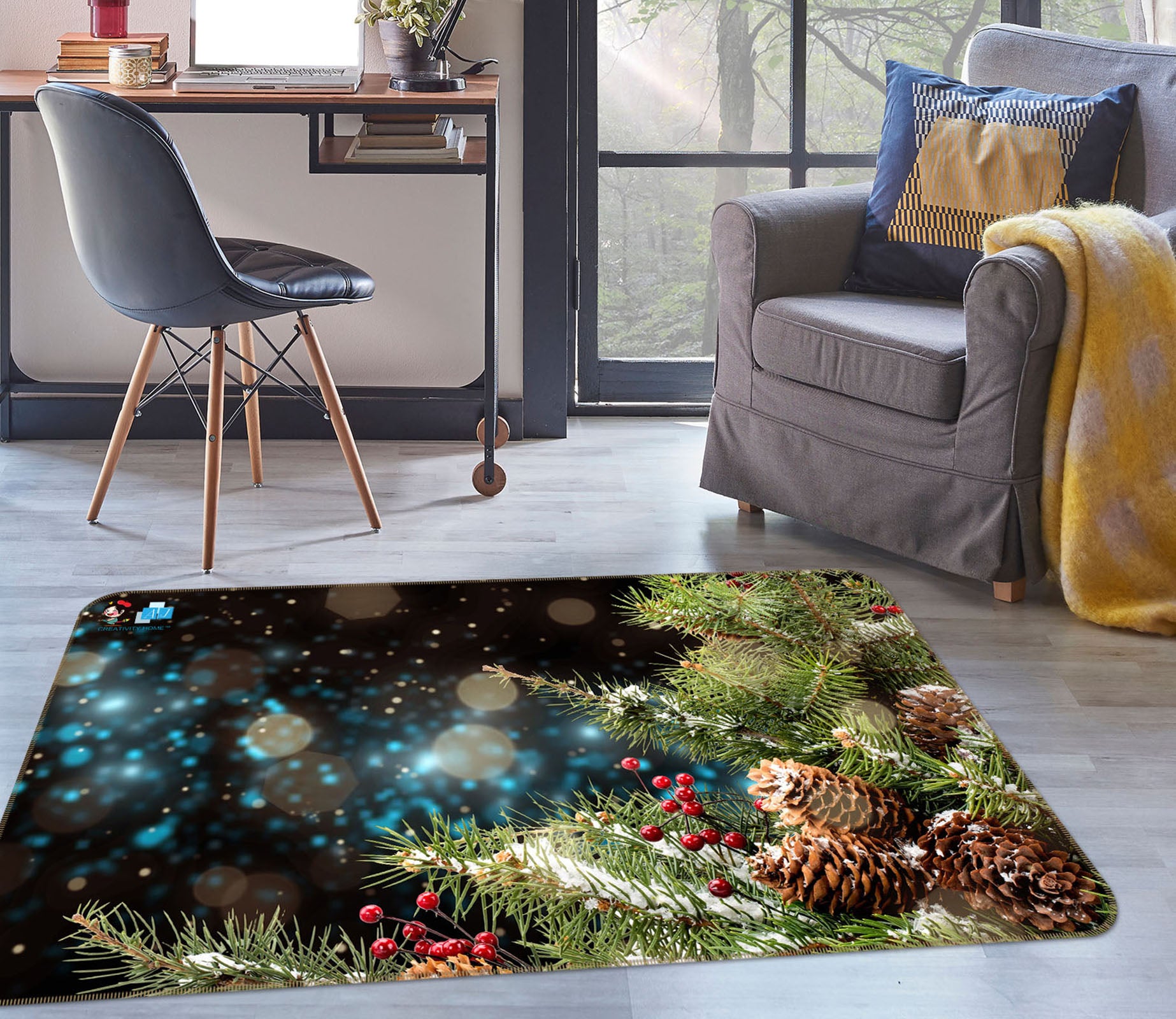 3D Pine Cone 56258 Christmas Non Slip Rug Mat Xmas