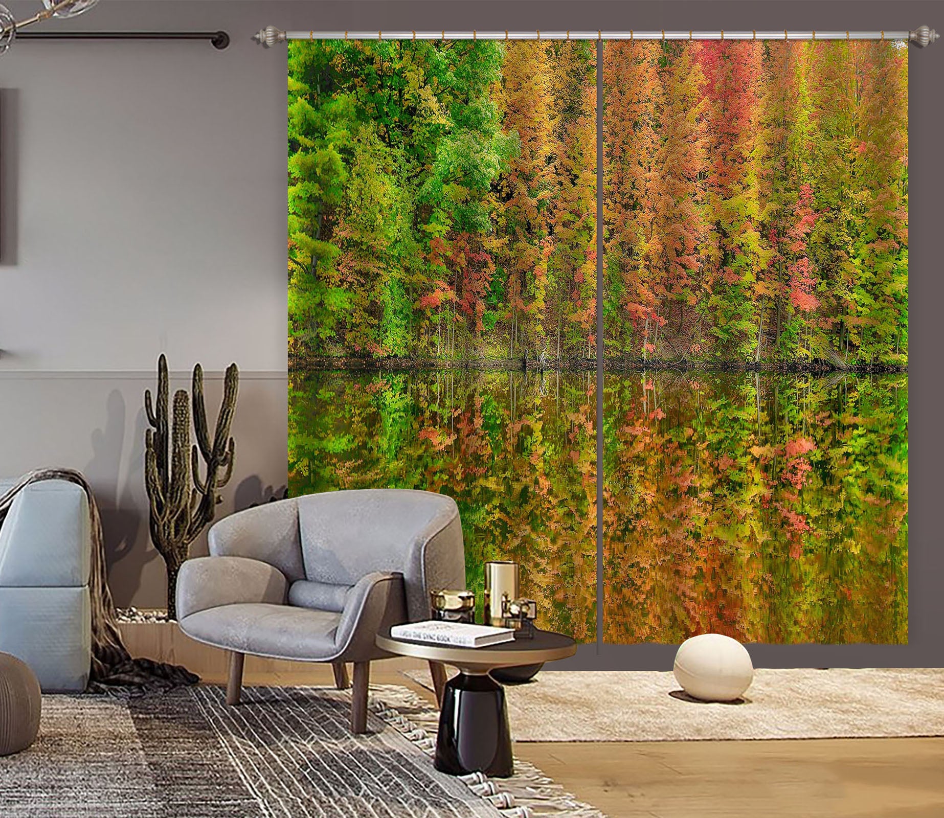 3D Fall Reflections 62143 Kathy Barefield Curtain Curtains Drapes