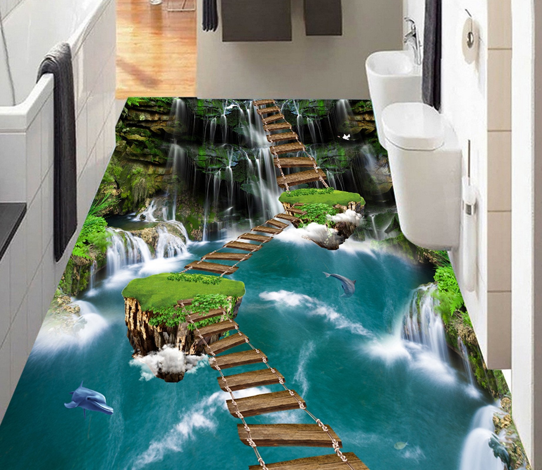 3D Wooden Bridge WG323 Floor Mural Wallpaper AJ Wallpaper 2 