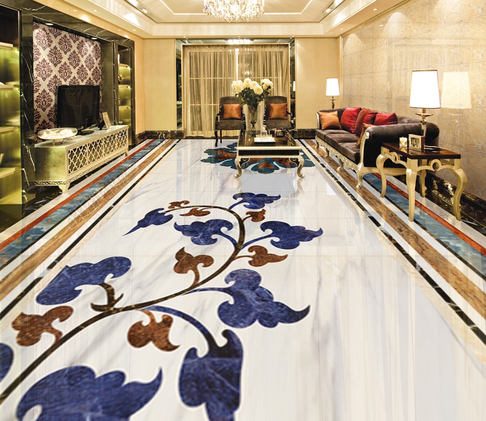 3D Blue Leaves WG403 Floor Mural Wallpaper AJ Wallpaper 2 