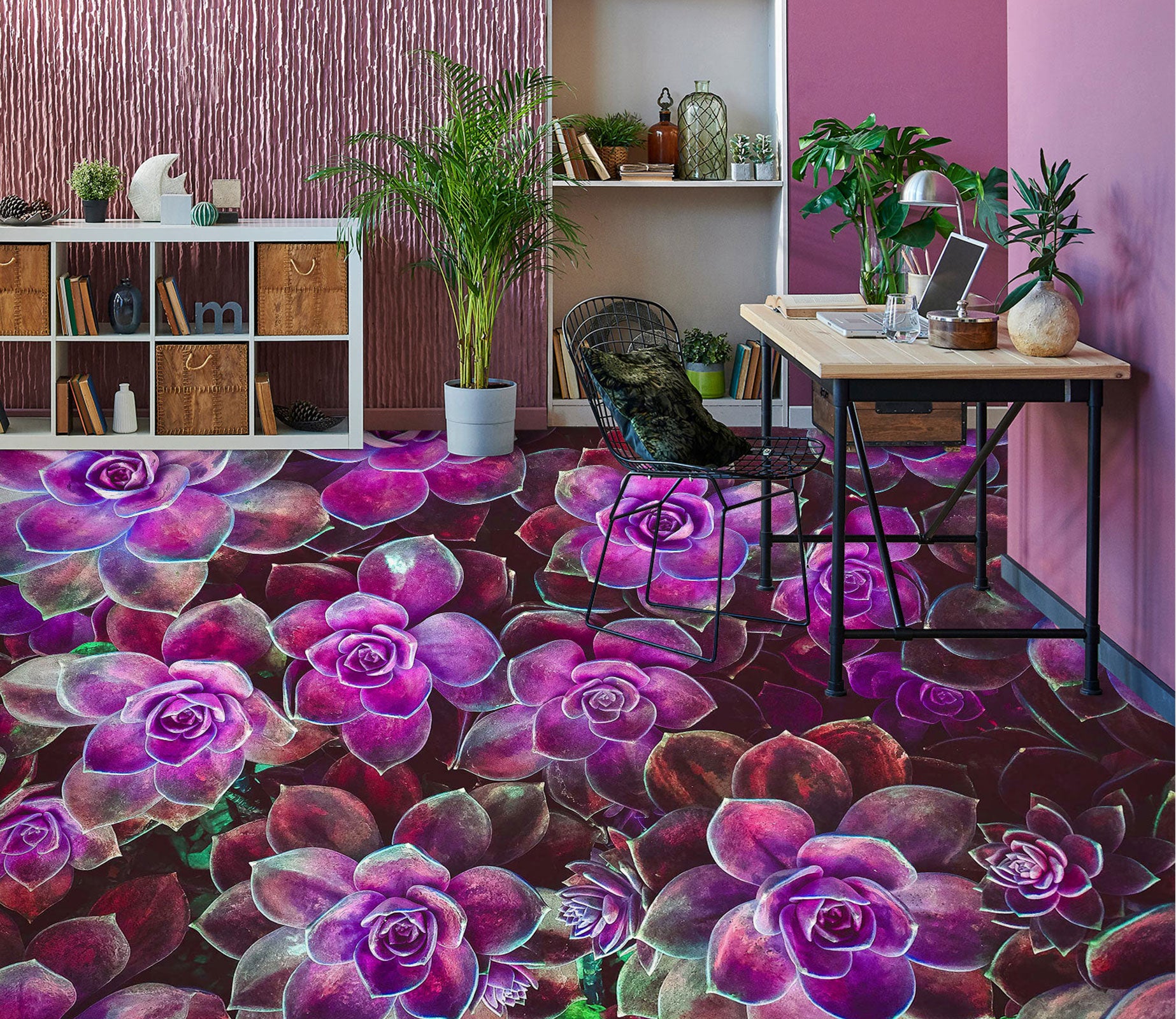 3D Purple Succulent Lotus 483 Floor Mural  Wallpaper Murals Rug & Mat Print Epoxy waterproof bath floor