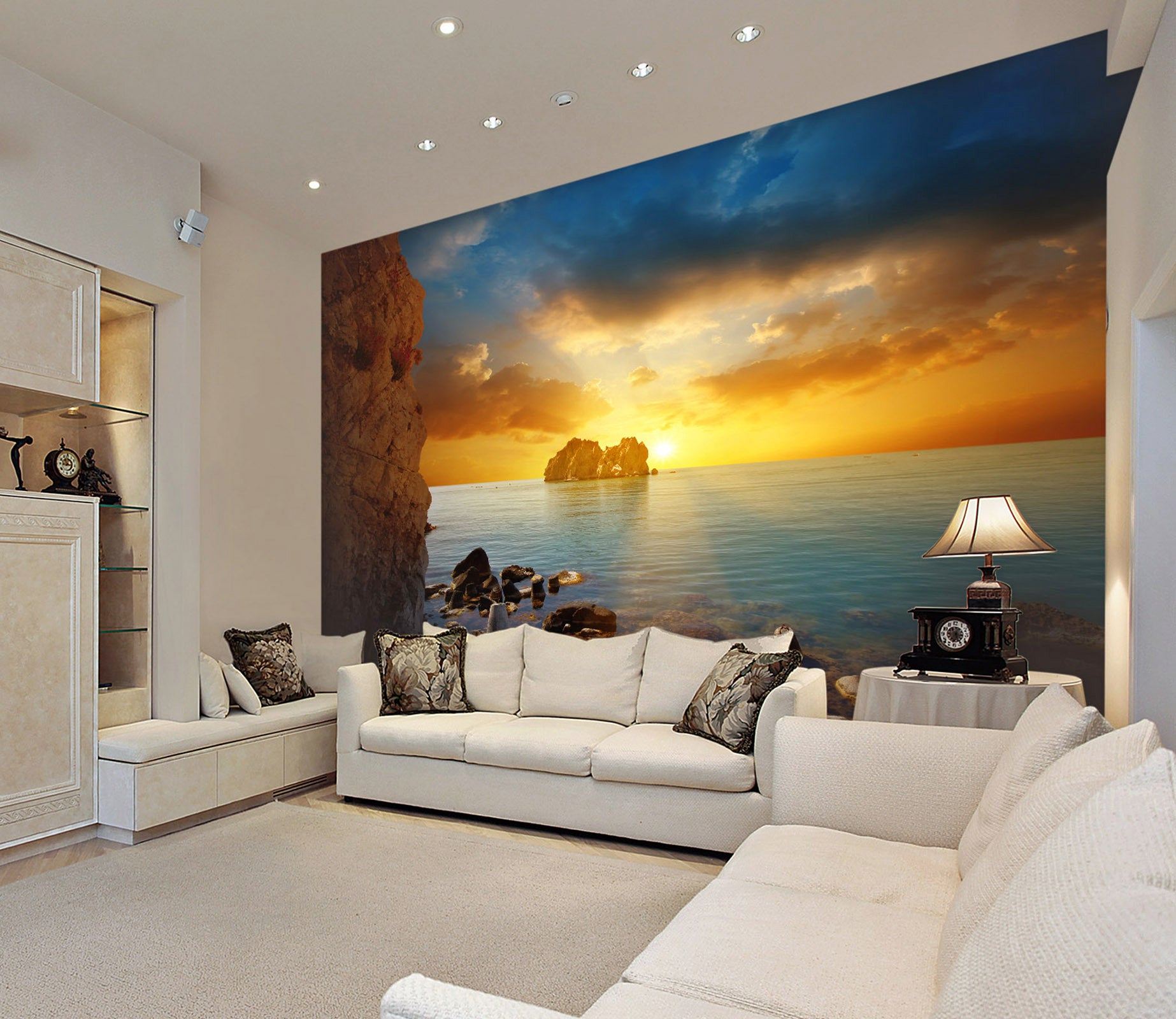 3D Sea Dusk Stone 181 Wall Murals
