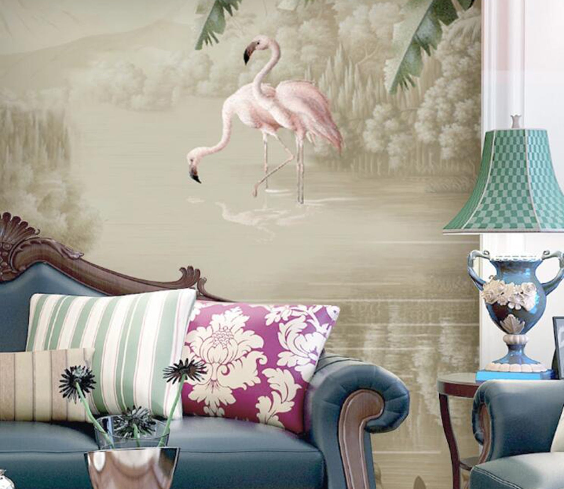 3D Pink Flamingo WC47 Wall Murals Wallpaper AJ Wallpaper 2 