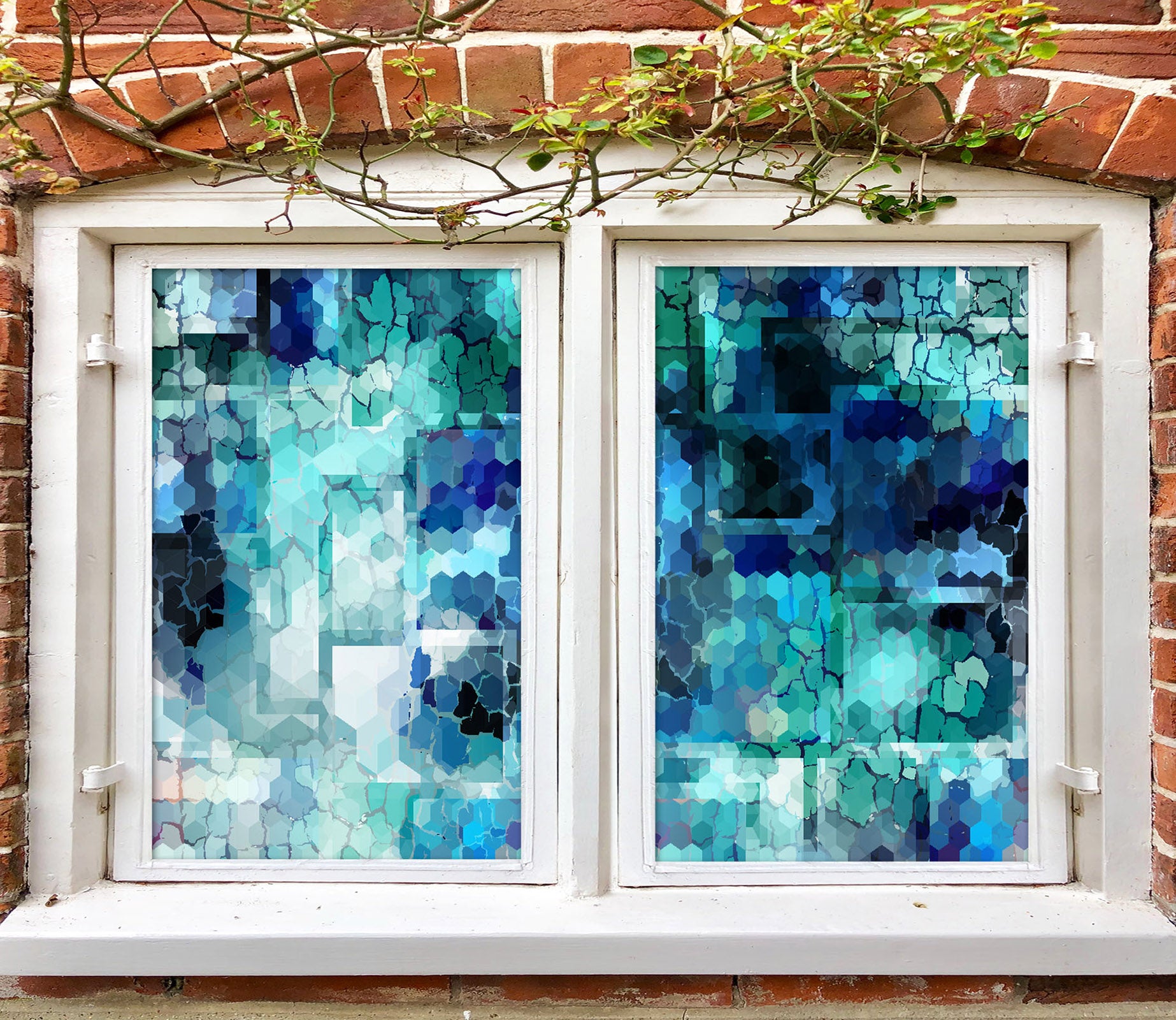 3D Blue Mosaic Graphic 345 Window Film Print Sticker Cling Stained Glass UV Block