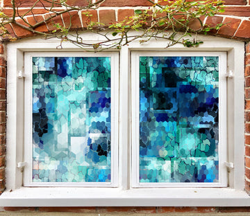 3D Blue Mosaic Graphic 345 Window Film Print Sticker Cling Stained Glass UV Block