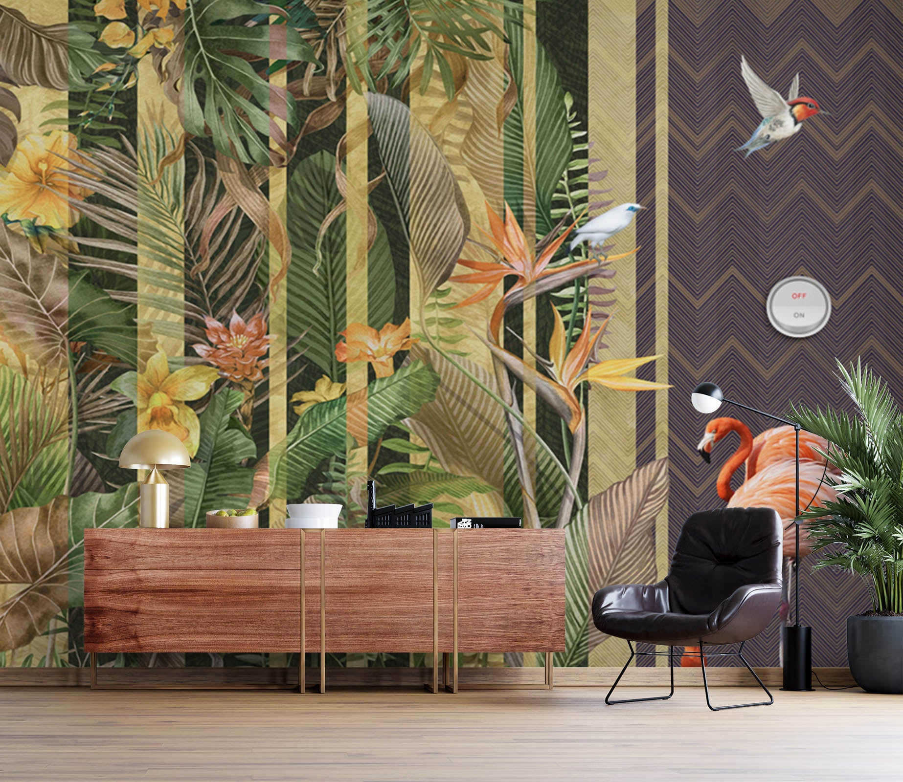 3D Sparrow Flamingo 1569 Wall Murals