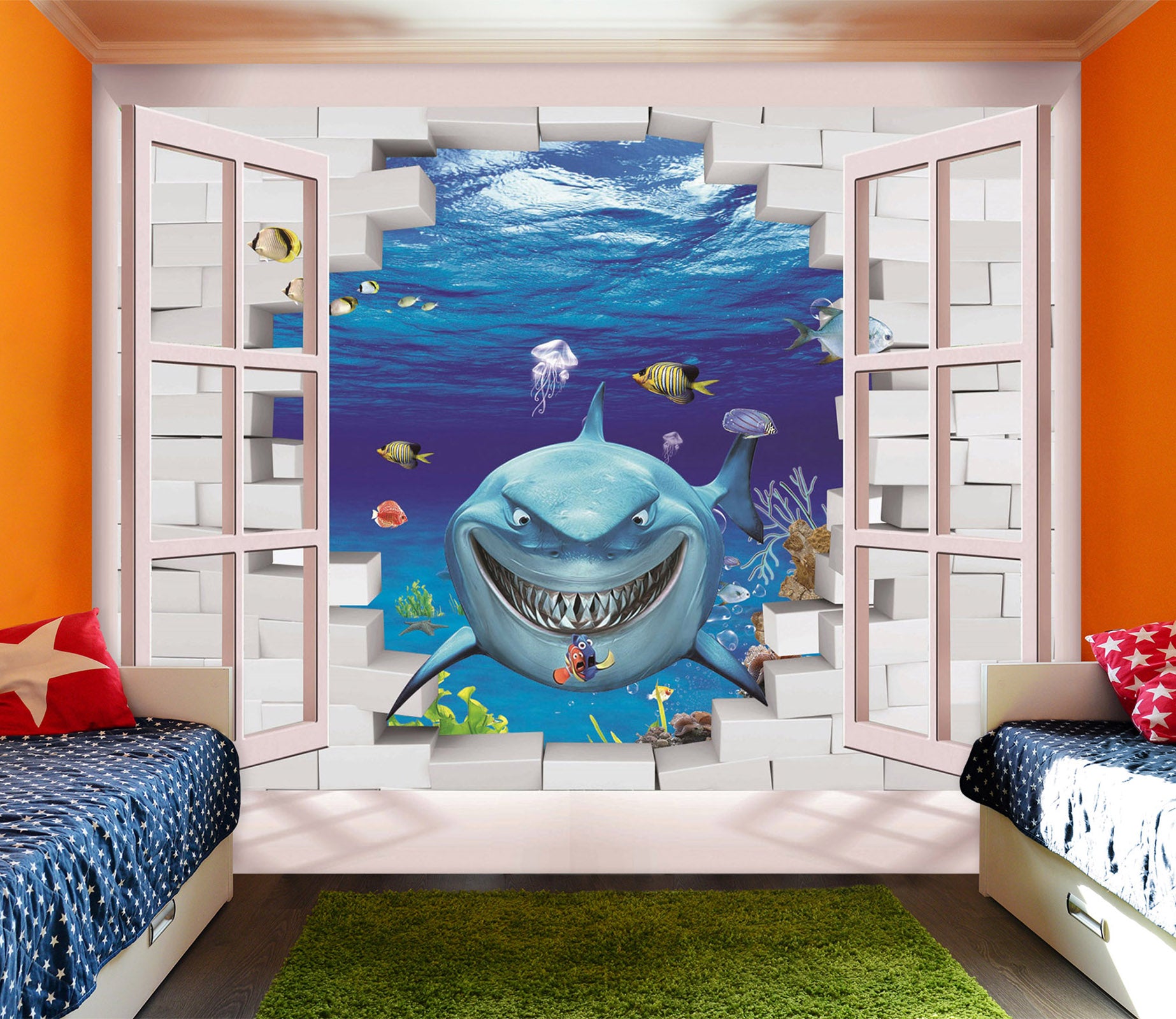 3D Underwater Shark 1622 Wall Murals