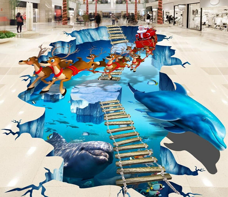 3D Santa Claus 135 Floor Mural  Self-Adhesive Sticker Bathroom Non-slip Waterproof Flooring Murals