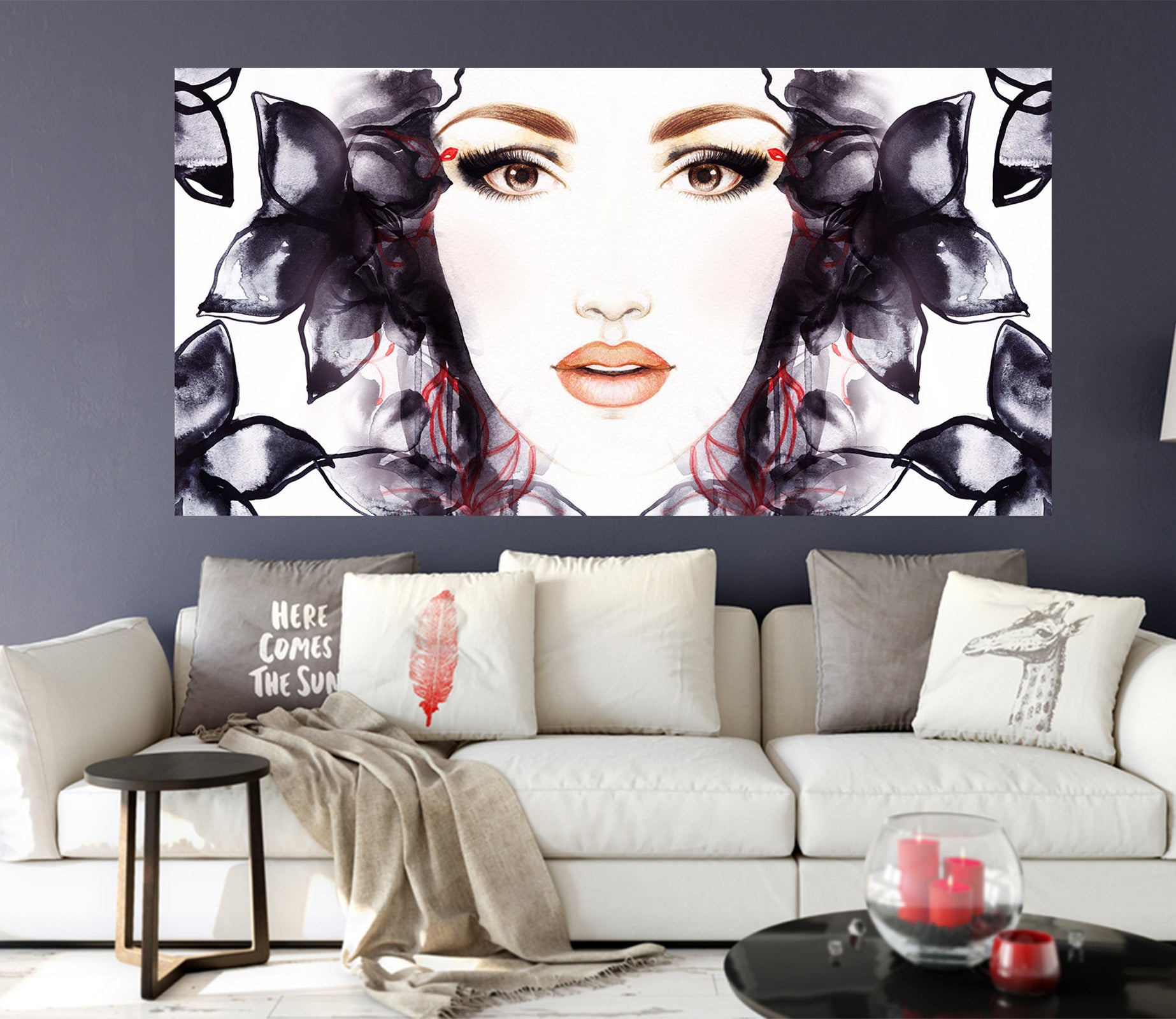 3D Black Flower Woman 1020 Wall Sticker
