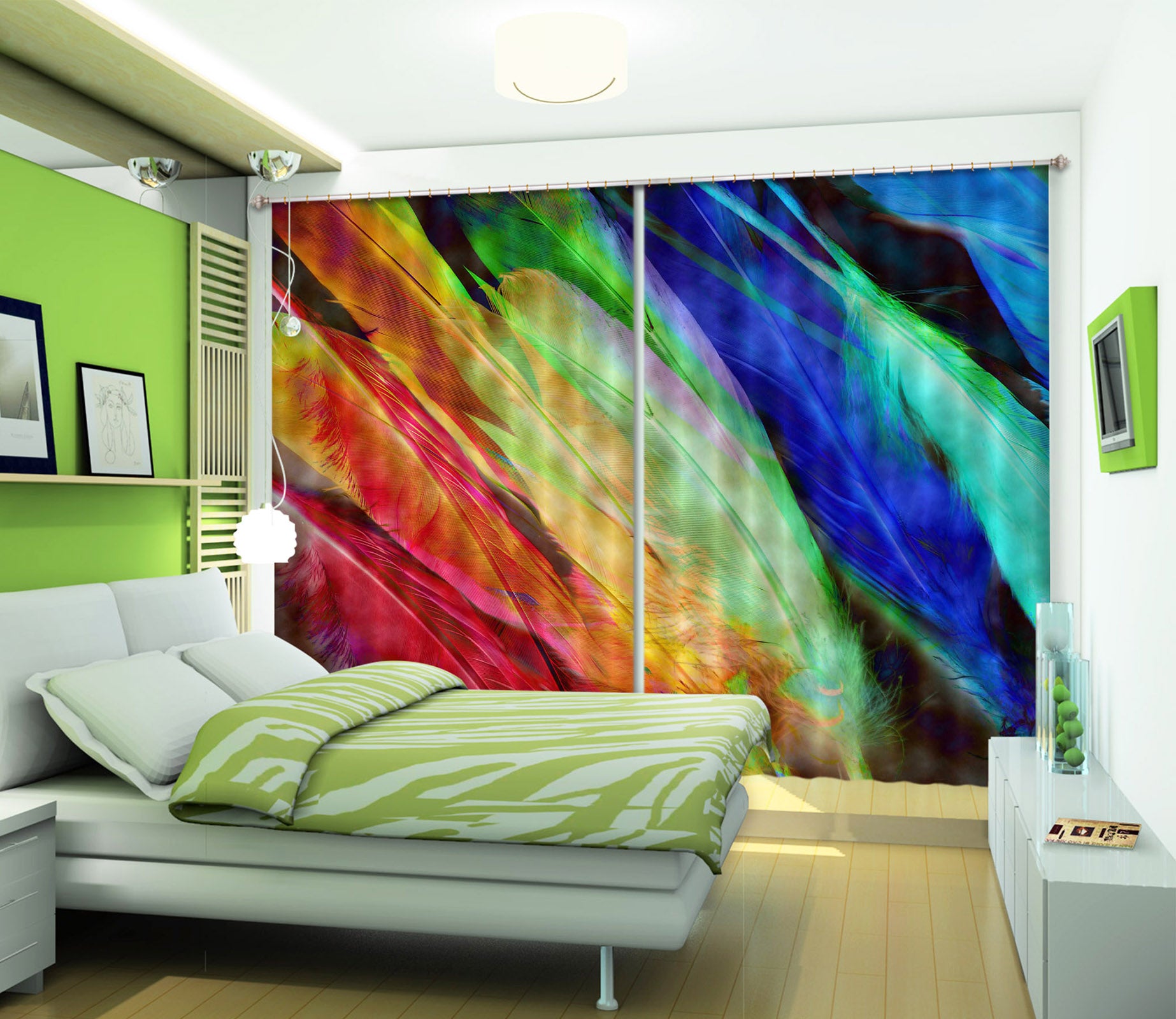 3D Colored Feathers 71042 Shandra Smith Curtain Curtains Drapes