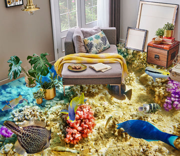 3D Ocean Deep Blue Fish 706 Floor Mural  Wallpaper Murals Rug & Mat Print Epoxy waterproof bath floor