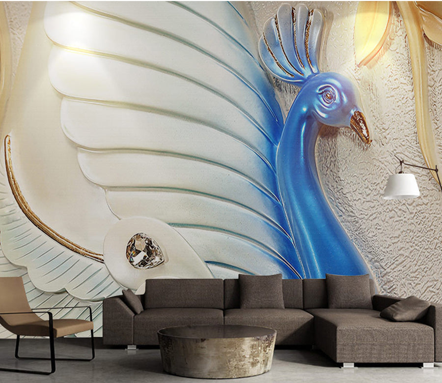 3D Crystal Peacock WG306 Wall Murals