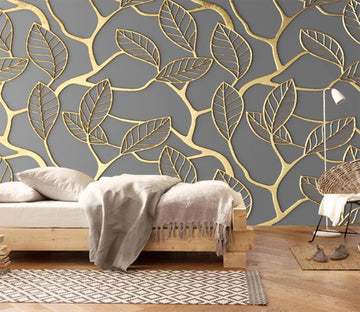 3D Golden Leaves Spread 2065 Wall Murals