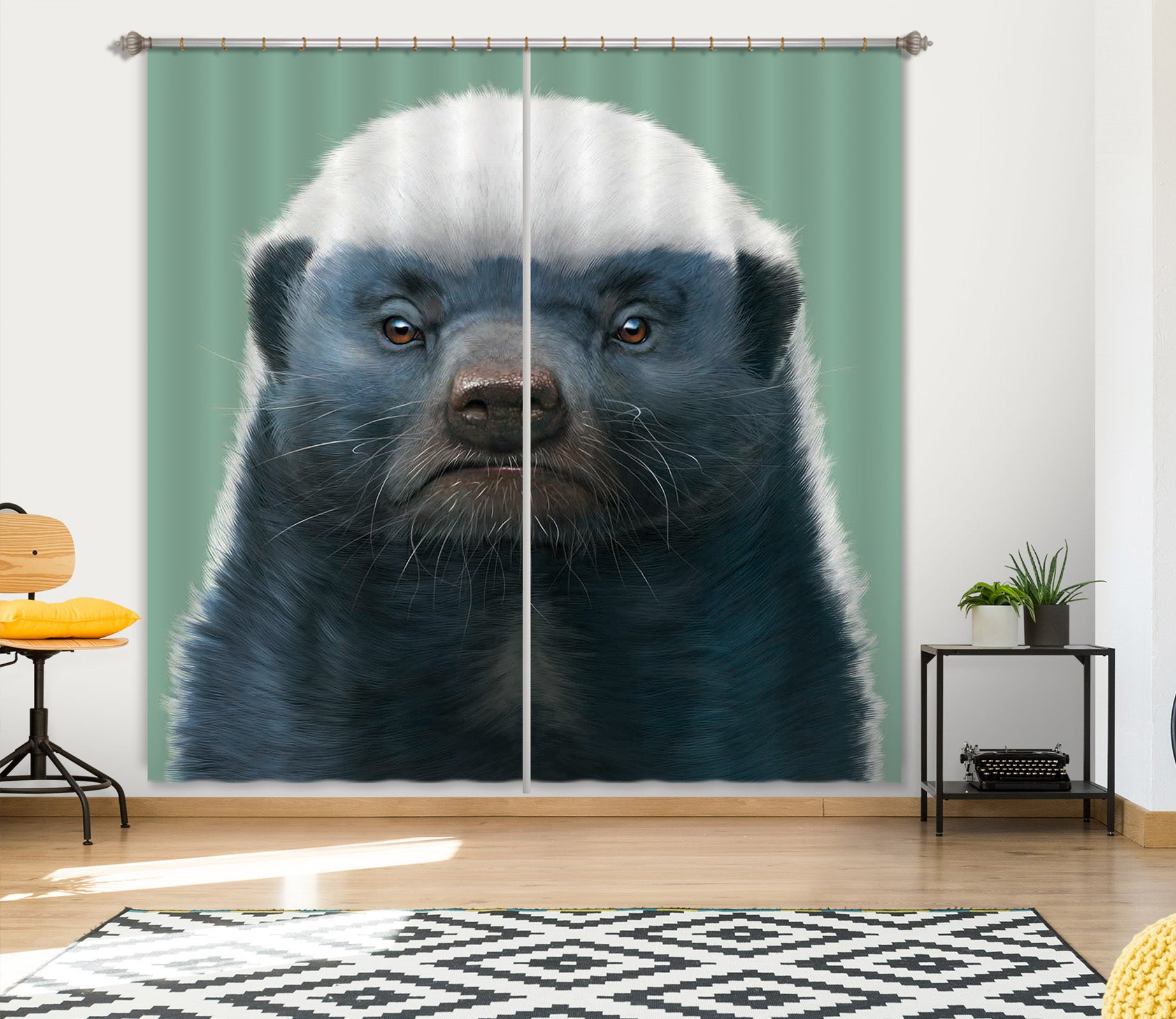 3D Honey Badger Portrait 043 Vincent Hie Curtain Curtains Drapes