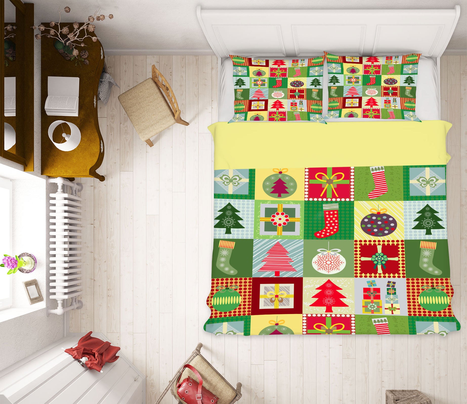 3D Square Tree 52175 Christmas Quilt Duvet Cover Xmas Bed Pillowcases