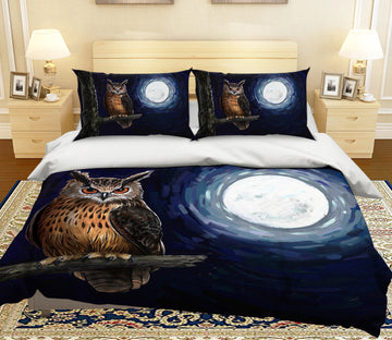 3D Moon Owl 114 Bed Pillowcases Quilt