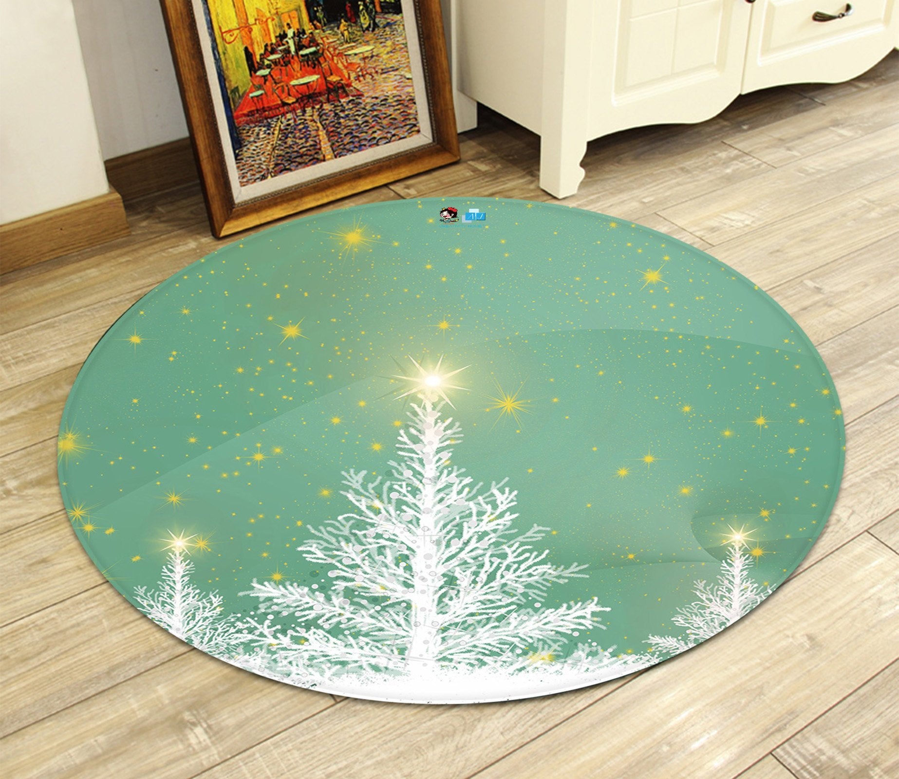 3D Snow White Tree Stars 064 Round Non Slip Rug Mat Mat AJ Creativity Home 