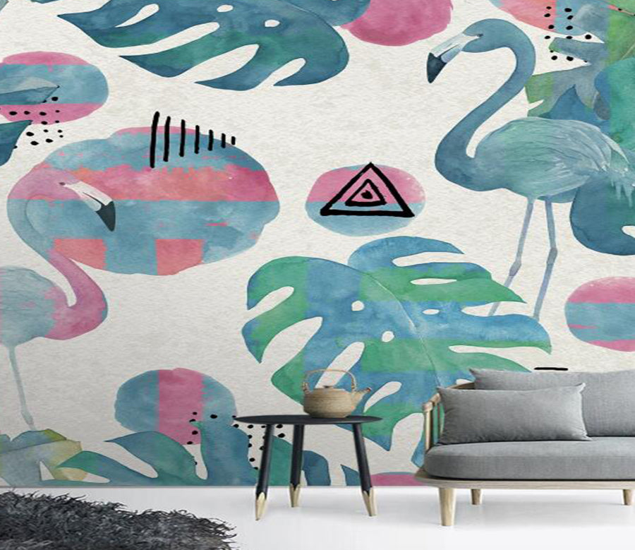 3D Color Segmented Flamingos 1060 Wall Murals