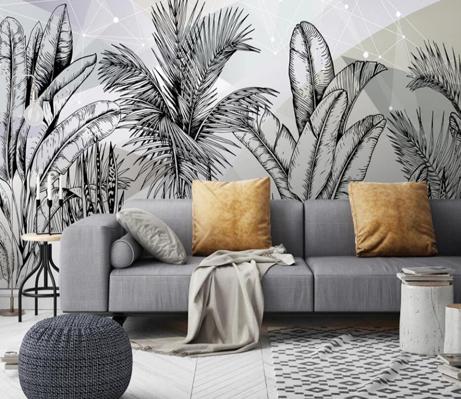 3D Line Leaves 268 Wall Murals