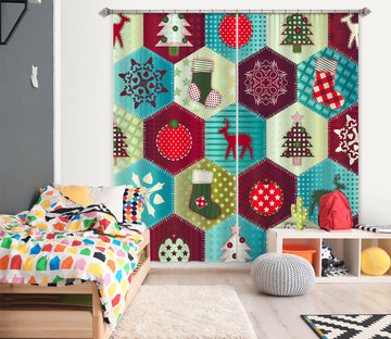 3D Hexagon Socks Snowflake Pattern 53087 Christmas Curtains Drapes Xmas