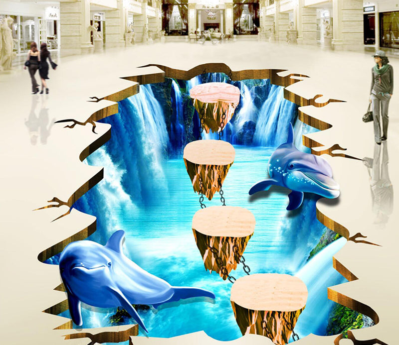 3D Ocean Stone Bridge 147 Floor Mural  Self-Adhesive Sticker Bathroom Non-slip Waterproof Flooring Murals