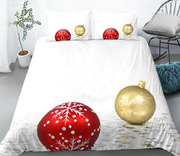3D Red Gold Ball 32102 Christmas Quilt Duvet Cover Xmas Bed Pillowcases