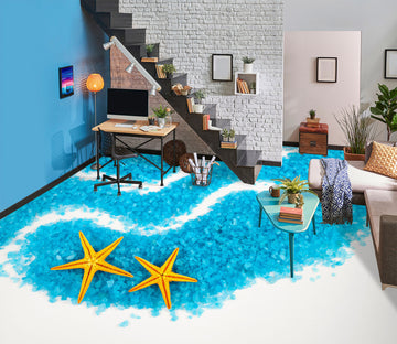 3D Two Yellow Starfish 024 Floor Mural  Wallpaper Murals Rug & Mat Print Epoxy waterproof bath floor