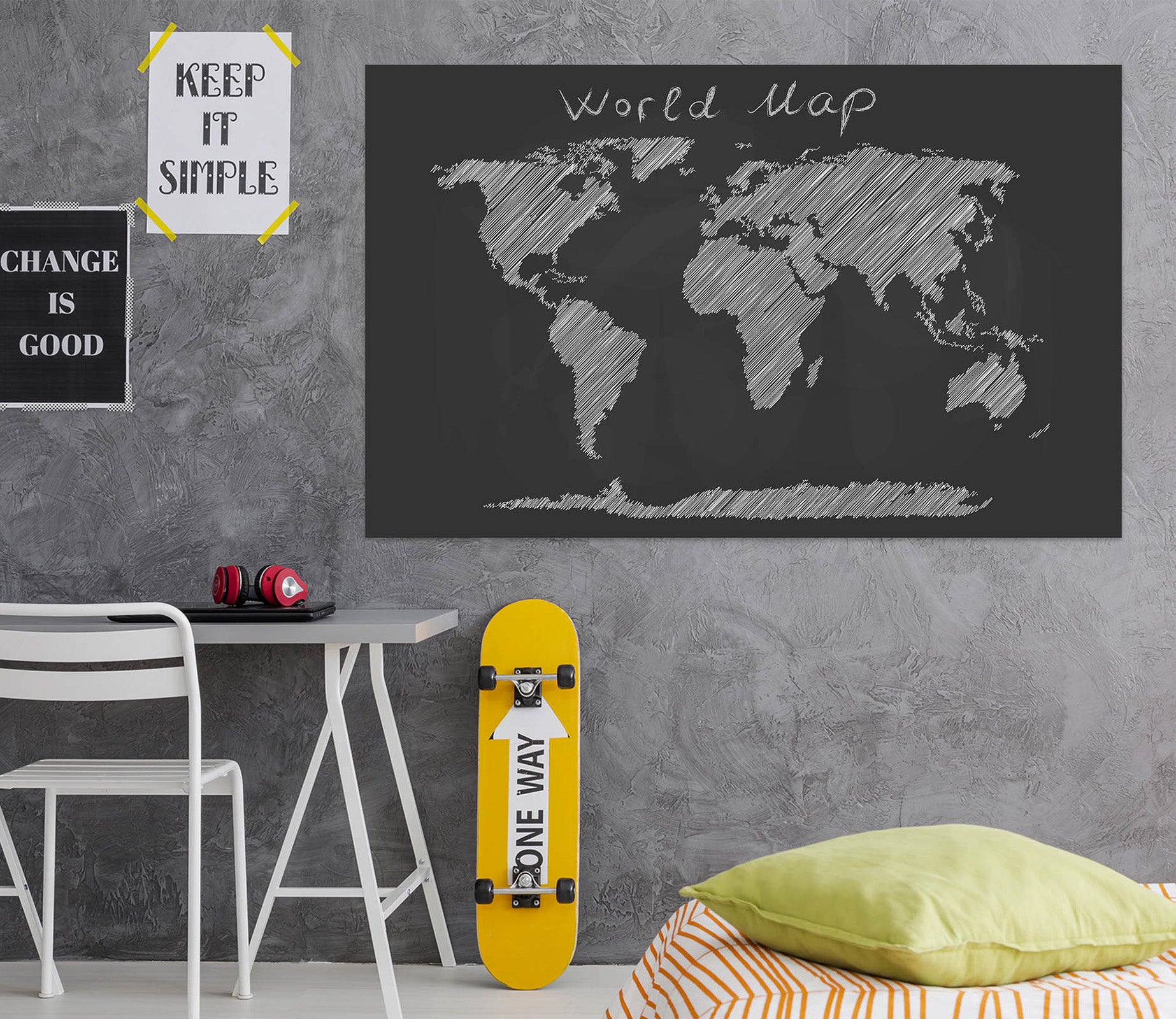 3D Black Painting 232 World Map Wall Sticker