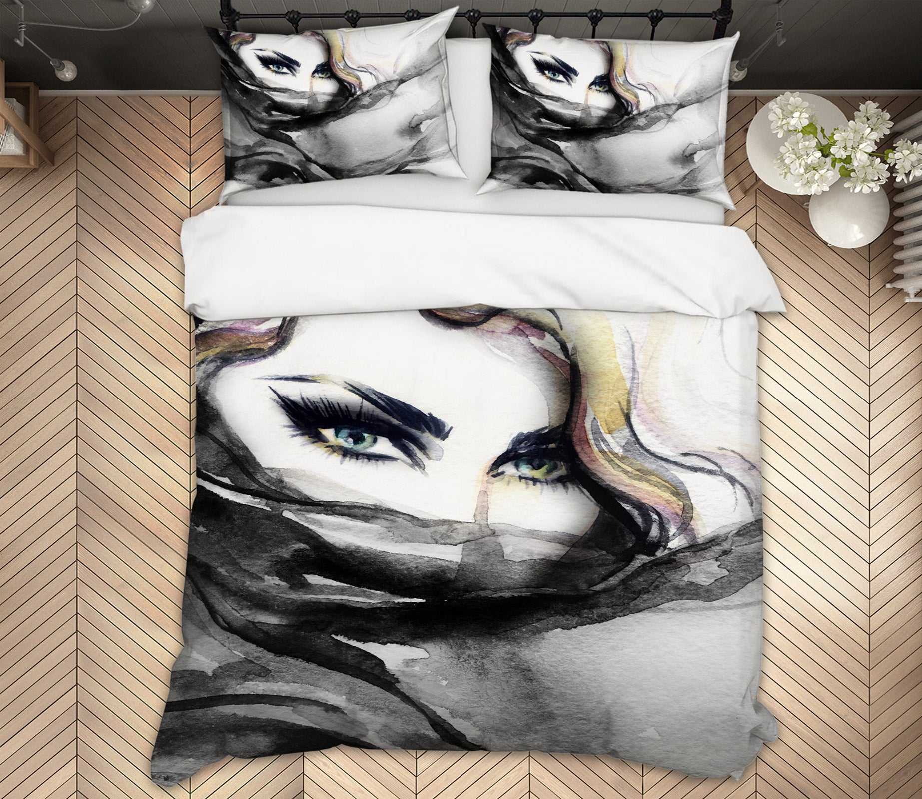 3D Black Yarn Woman 046 Bed Pillowcases Quilt