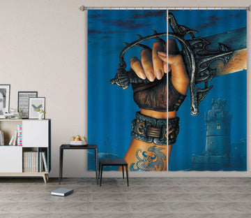 3D Sword Hand 7160 Ciruelo Curtain Curtains Drapes