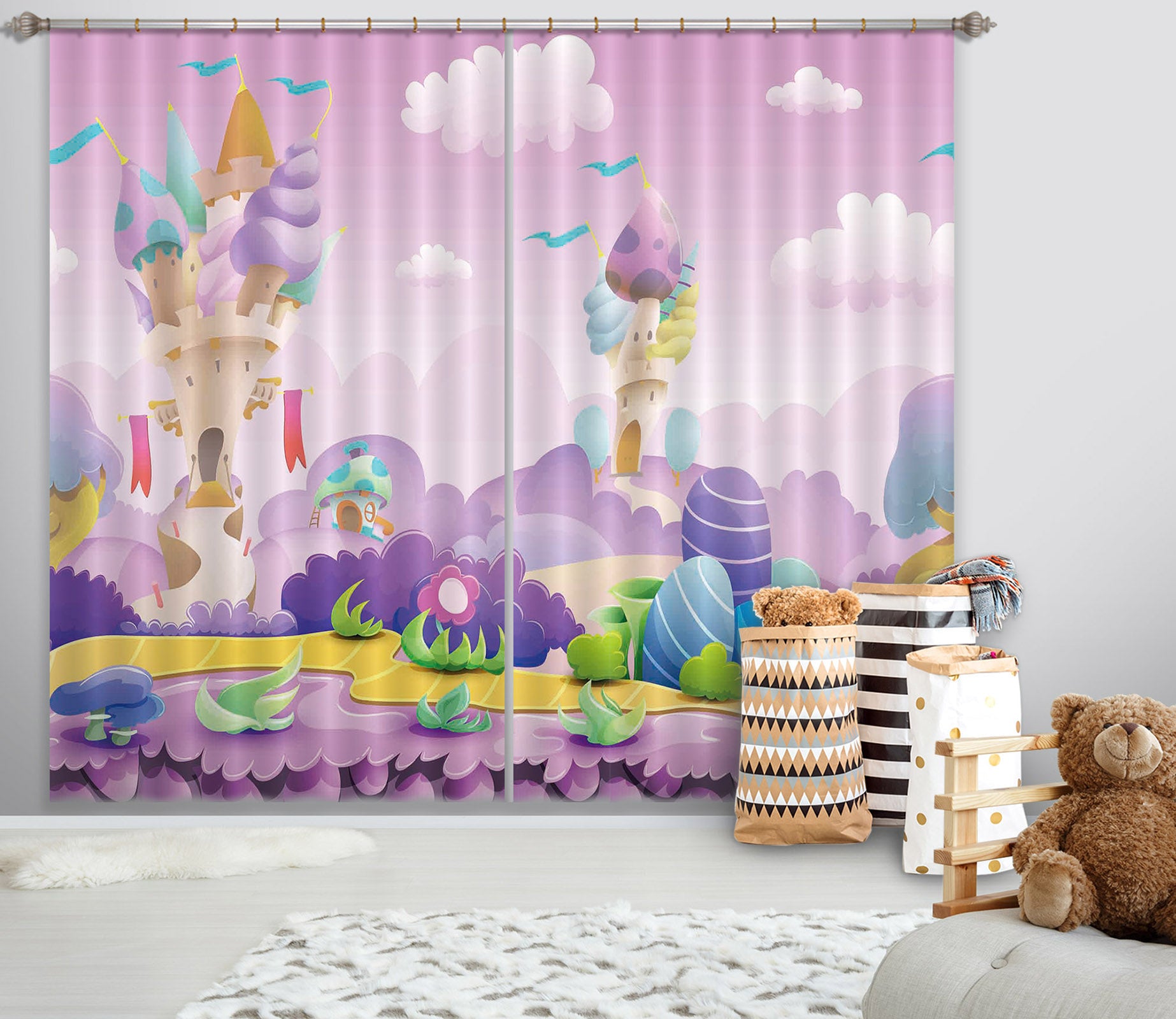 3D Purple World 730 Curtains Drapes