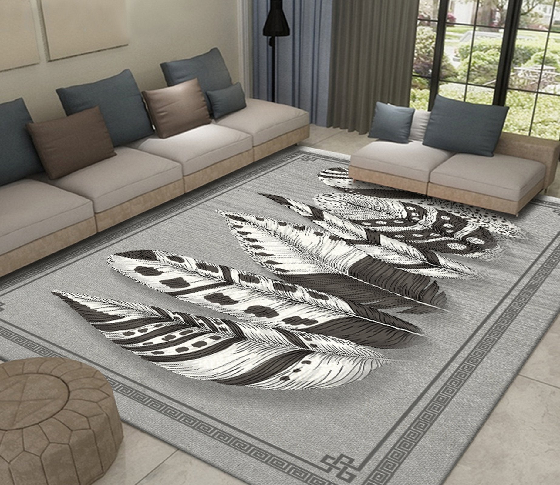 3D Black And White Feather WG456 Non Slip Rug Mat Mat AJ Creativity Home 