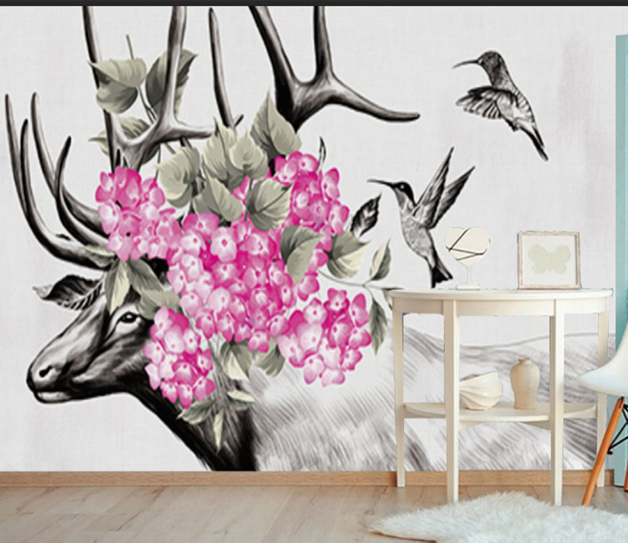 3D Deer Flower WG291 Wall Murals