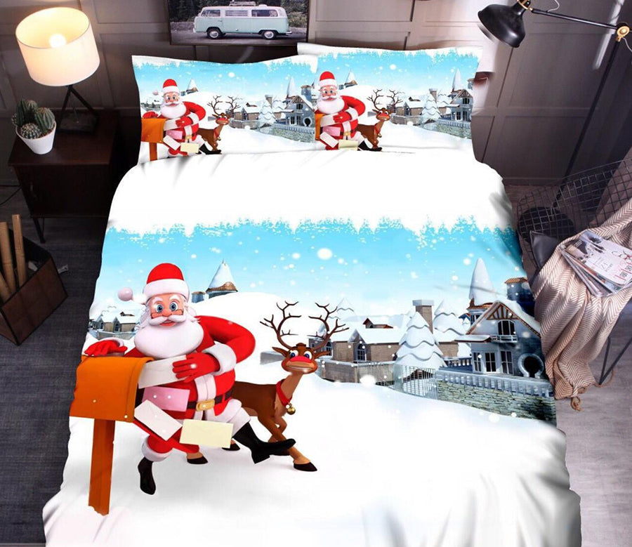 3D Snow Deer Santa 32063 Christmas Quilt Duvet Cover Xmas Bed Pillowcases