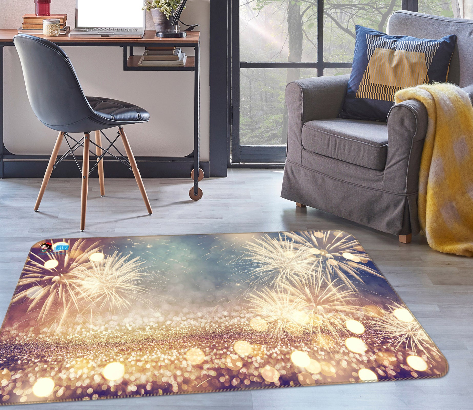 3D Fireworks Light Spot 56231 Christmas Non Slip Rug Mat Xmas