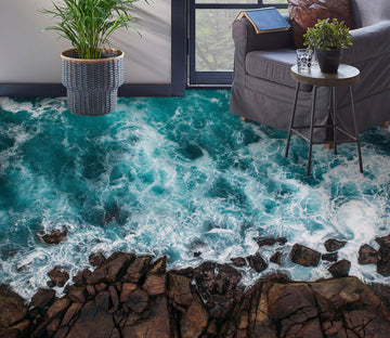 3D Fierce Sea And Stones 069 Floor Mural  Wallpaper Murals Rug & Mat Print Epoxy waterproof bath floor
