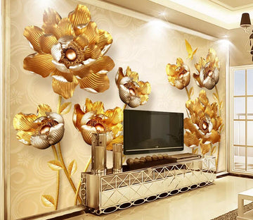 3D Golden Lotus WC810 Wall Murals