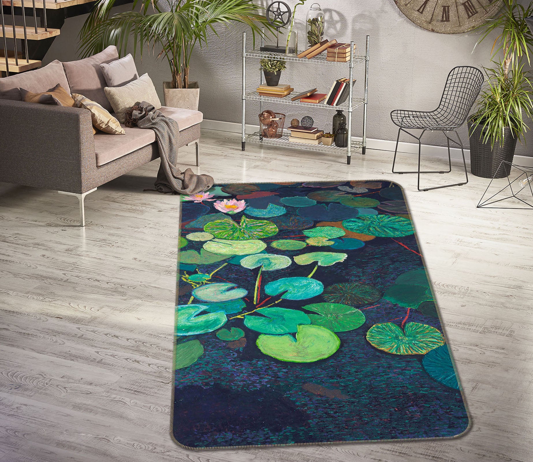 3D Lotus Pond Fish 3011 Allan P. Friedlander Rug Non Slip Rug Mat