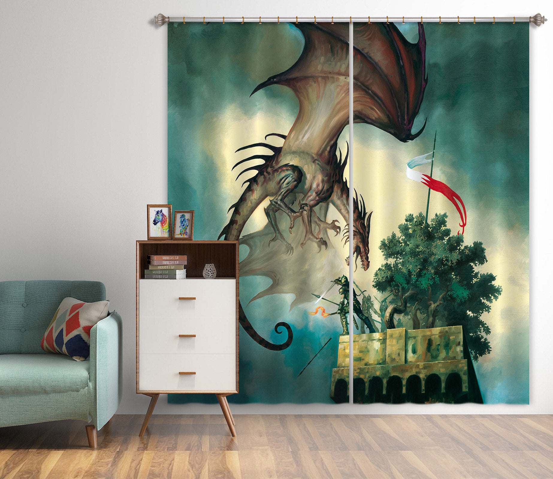 3D Tower Top Tree Dragon 7199 Ciruelo Curtain Curtains Drapes