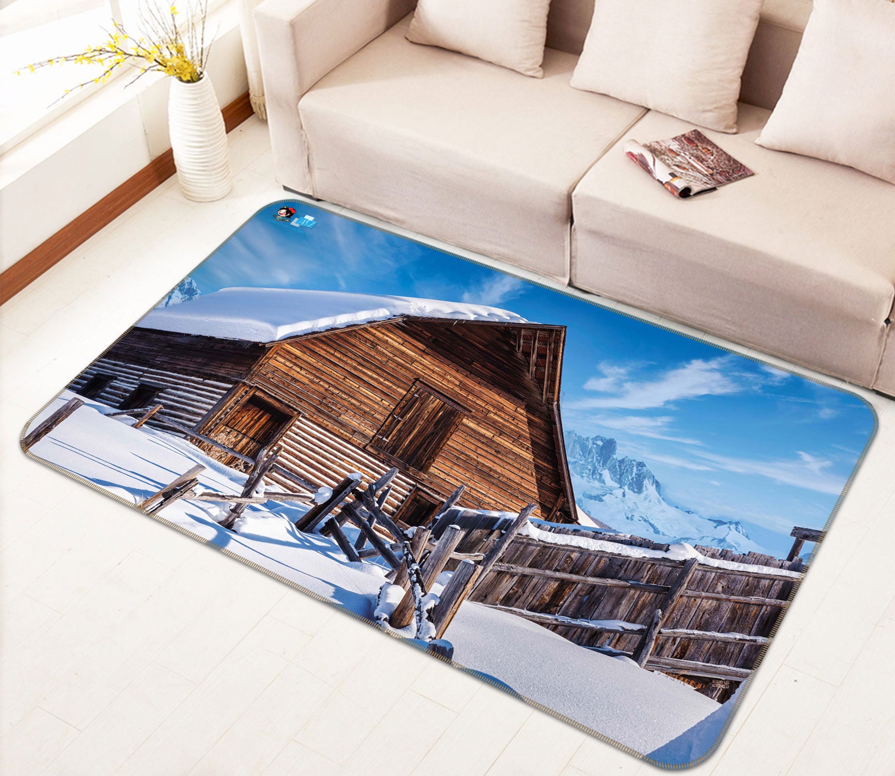 3D Winter Snow House 5156 Beth Sheridan Rug Non Slip Rug Mat