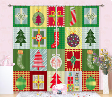 3D Tree Sock Color Grid 53124 Christmas Curtains Drapes Xmas