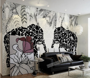 3D Elephant Flower WG271 Wall Murals